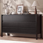 CHUWELL 51.1" Wide Black 7 Drawer Dresser for Bedroom with Solid Wood Legs by CHUWELLStorageCabinet