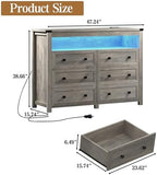 Wodeer Grey Dresser 6 Drawer Dressers for Bedroom with LED Lights, Charging Station, Wood Chest of Drawers with Metal Handles, Modern TV Stand Storage Cabinet for Living Room, Hallway, Entryway, Gray - Image 2