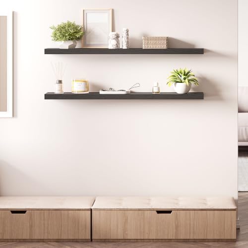 Ballucci Floating Shelves for Wall, 48" Wood Wall Shelf Set of 2, with Invisible Brackets for Bathroom, Living Room, Bedroom, Kitchen, Nursery, 8" Deep, Black - Image 6