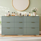 Fluted 9 Drawers Dresser for Bedroom, 63" Wide Wood Dressers, Green - Image 6