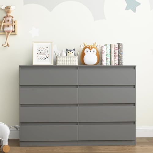 Grey Dresser for Bedroom,Modern Large 8 Drawer Dresser with Deep Drawer,Wide Storage Chest of Drawer,Wood Bedroom Storage Organizer Furniture,TV Stand for Living Room - Image 5
