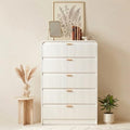 FURSUN Fluted 5 Drawers Dresser for Bedroom, 48" Tall Wooden Modern Dresser with Metal Handle, Curved Profile Design, Storage Organizer for Bedroom, Living Room, Hallway, White by FURSUN