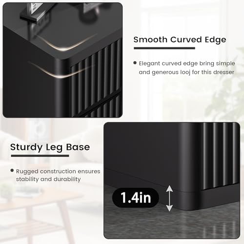 Standifurno Black 8 Drawers Dresser for Bedroom, 48" Wide Wooden Tall Chest of Drawers with Curved Modern Profile Design, Fluted Dresser TV Stand, Wood Closet Clothes Storage Drawer Organizer - Image 4