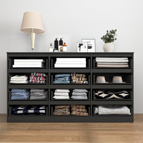 Black 12 Drawer Dresser for Bedroom,Modern Long Deep Drawer Dresser,Wood Storage Chest of Drawer, Storage Organizer Drawers for Bedroom - Image 6