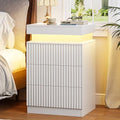 Fluted LED Night Stand with Charging Station, White by yesasin