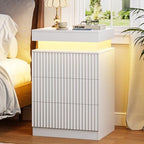 Fluted LED Night Stand with Charging Station, White by yesasin