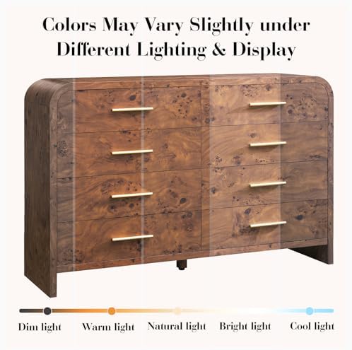 Curved Drawer Dresser for Bedroom with 8 Drawers, 54'' Wide Chest of Drawer - Image 3