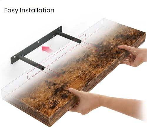 Ballucci Floating Shelf, 2-Pack 24" Rustic Brown Floating Shelves for Wall, Wood Wall Shelf for Home Décor, Floating Shelves for Bathroom, Living Room, Bedroom, 8" Deep Wall Shelves - Image 4