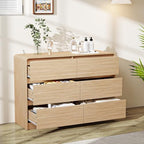 Vibe & Dine 6 Drawer Dresser, Modern Wooden Dressers & Chests of Drawers with Arc Edge Design, 47" Wide Dresser for Closet, Entryway, Bedroom, Natural Wood - Image 4