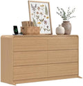 Gyfimoie 6 Drawers Dresser for Bedroom, 55" Wide Dressers & Chest of Drawers w/Curved Profile Design, Charging Station, Wood Mid Century Storage Dressers Organizer for Bedroom, Natural Oak by Gyfimoie