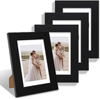 Hongkee 4x6 Picture Frame Set of 4, Made of Real Glass and Black Wooden Frame, 4 by 6 Photo for Wall or Tabletop - Display Picture 3.5x5 with Mat or 4x6 Without Mat by Hongkee