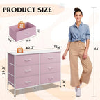 WLIVE Pink Fabric Dresser for Bedroom, 6 Drawer Dressers, Chest of Drawers - Image 3
