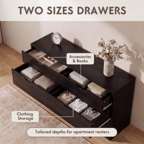 YESHOMY Dresser for Bedroom, 47.2" Modern Wood Chest with 6 Drawers - Image 4