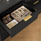 TEENFON Fluted Dresser for Bedroom with 9 Drawers, 63" Wide Modern Chest of Drawers with Metal Handle & Curved Profile Design, Wood Closet Clothes Storage Organizer for Living Room, Hallway, Black - Image 6
