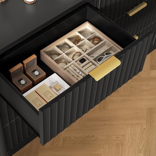TEENFON Fluted Dresser for Bedroom with 9 Drawers, 63" Wide Modern Chest of Drawers with Metal Handle & Curved Profile Design, Wood Closet Clothes Storage Organizer for Living Room, Hallway, Black - Image 6