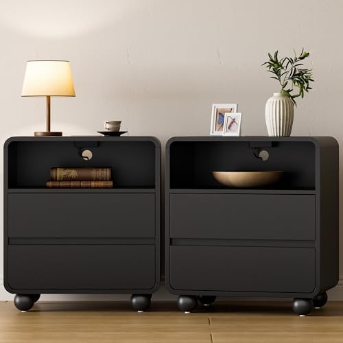 Lulive Night Stand, Bedside End Table with Charging Station, Black - Image 3