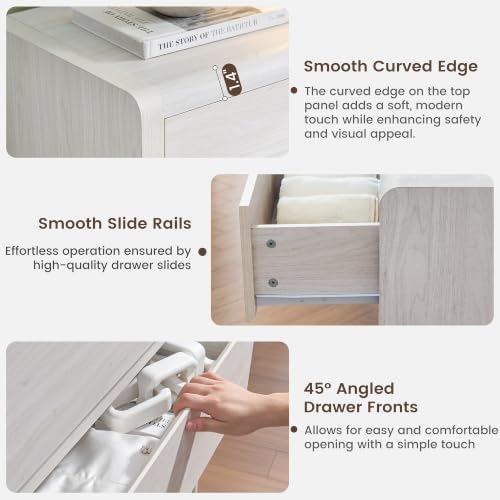 63” Wide Large Dresser with 9 Drawers, White Dresser for Bedroom, Mid Century Modern Dresser & Chest of Drawers, Rounded Corner, Wood Dresser for Living Room, Hallway Storage Organizer - Image 4