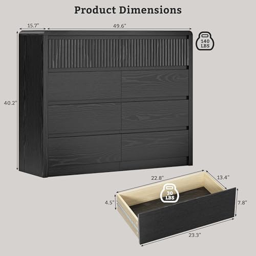 LYNSOM Black Fluted 8 Drawer Dresser for Bedroom, Curved Edge, 50" Wide - Image 2