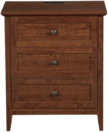 Karl home Brown Farmhouse Nightstand, Wide End Table with Charging Station - Image 3
