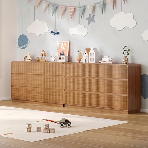 BORNOON Dresser for Bedroom with 9 Drawers, Fluted Chest of Drawers with Round Curved Corner, Hidden Handles, Modern Wood Storage Organizer for Bedroom, Nursery, Living Room - Image 6