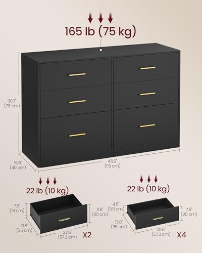 VASAGLE 6-Drawer Dresser, Chest of Drawers, 46.9 x 15.8 x 30.7 Inches - Image 3
