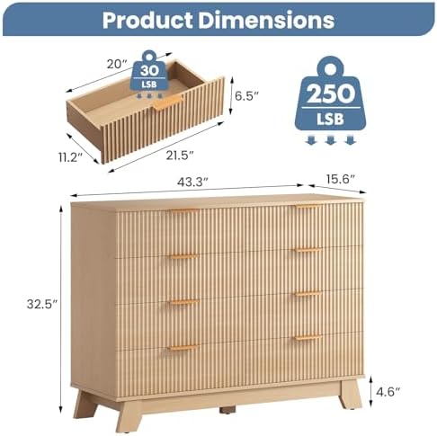 DUMOS Fluted Dresser for Bedroom, Wide Modern Storage Organizer, 8 Drawers - Image 2