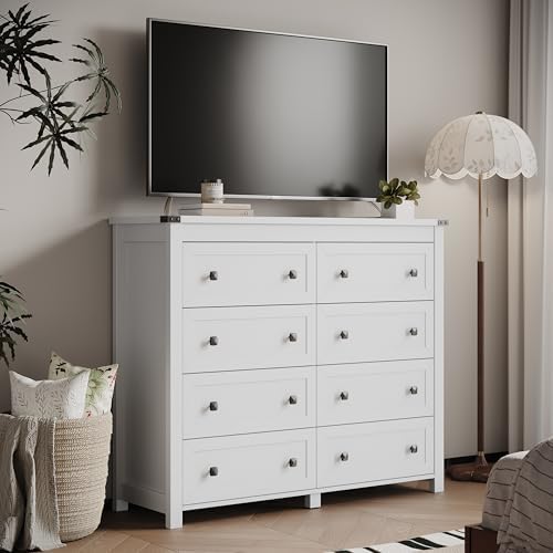Xixini 47.2" Wide 8-Drawer Farmhouse Dresser for Bedroom, White - Image 6