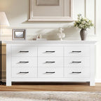 9 Drawer Dresser for Bedroom, Wood Dresser Chests of Drawers with Metal Handle, Triple Wide Dressers, Vintage Design Storage Chest Cabinet and Organizer Drawers for Closet, Hallway, Entryway, White - Image 5