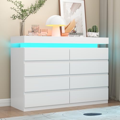Gyfimoie 8 Drawer Dresser with Power Outlet, Modern Dresser with LED Light by Gyfimoie