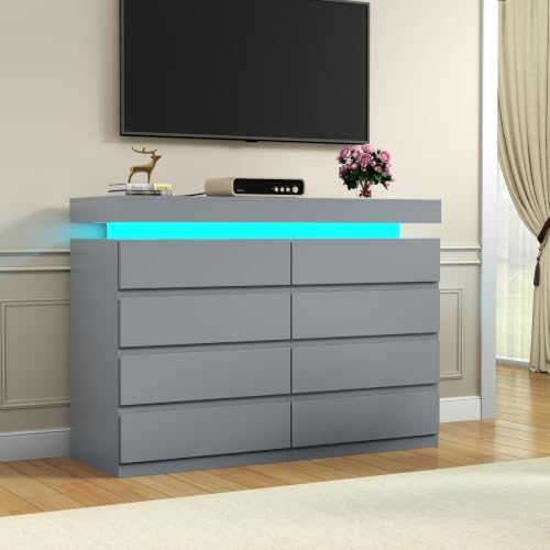 Gyfimoie 8 Drawer Dresser with Power Outlet, Modern Dresser with LED Light - Image 6