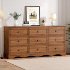 Chrangmay 9 Drawer Dresser,63" Wide Mid Century Chest of Drawers,Wooden Bedroom Drawer Dresser with 9 Storage Drawers for Bedroom,Living Room,with Anti-Tipping Device,Umber. by Chrangmay