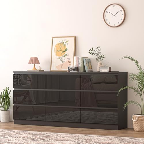 70 INCH 9 Drawers Dresser with Charging Station, Modern Large Dresser with 9 Handle Free Drawers, Wood Storage Chest of Drawers for Bedroom, Living Room, Entryway, Hallway, Black - Image 4
