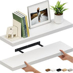 Ballucci Floating Shelves for Wall, 36" Wood Wall Shelf Set of 2, with Invisible Brackets for Bathroom, Living Room, Bedroom, Kitchen, Nursery, 8" Deep, White by Ballucci