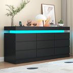 Gyfimoie 9 Drawer Dresser with Power Outlet, Modern Dresser with LED Light by Gyfimoie