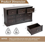 LOUVIXA Farmhouse Dresser 9 Drawer, Bedroom Chest of Drawers, Dressers with 9 Drawers, Wooden Dressers for Bedroom, Living Room, Tv Stand, Entryway(Vintage Brown) - Image 2