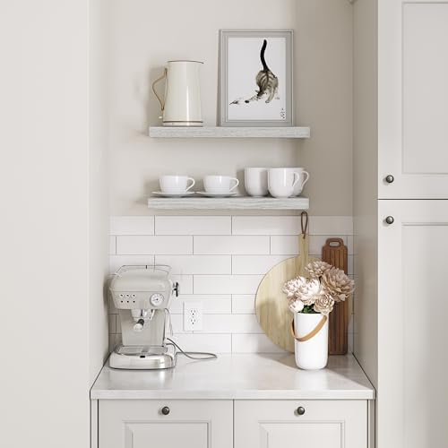 Ballucci Floating Shelves for Wall, 24" Wood Wall Shelf Set of 2, with Invisible Brackets for Bathroom, Living Room, Bedroom, Kitchen, Nursery, 8" Deep, Rustic Gray - Image 6