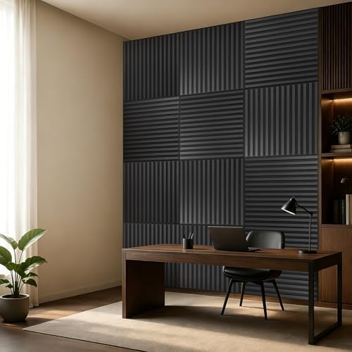 Art3d 12-Pack Acoustic Wood Slat Panel & Ceiling Tile, 2 x 2 ft, Blackwood - Image 3
