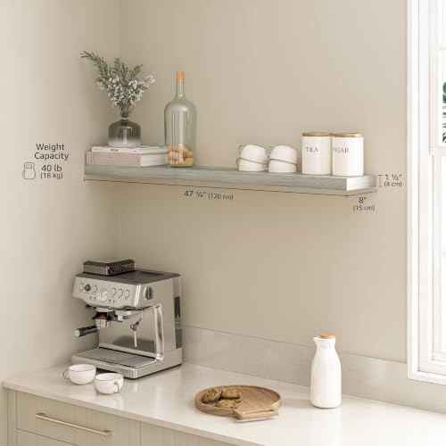 Ballucci Floating Shelf, 48" Wood Wall Shelf with Invisible Brackets for Bathroom, Living Room, Bedroom, Kitchen, Nursery, 8" Deep, Rustic Gray - Image 3