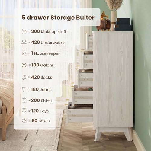 47" Wide Fluted 6 Drawers Dresser for Bedroom,Curved Edge,White - Image 5