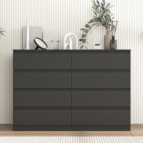 Vibe & Dine Double Dresser 8 Drawer, Modern Wooden Chest of Drawers with Wide Storage for Closet, Bedroom, Living Room, Black - Image 2