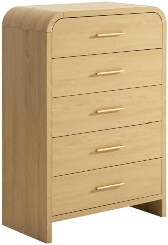Curved Drawer Dresser for Bedroom with 5 Drawers, 31'' Wide Chest of Drawer - Image 3