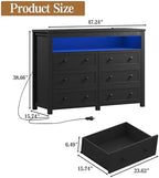 Wodeer Black Dresser 6 Drawer Dressers for Bedroom with LED Lights, Charging Station, Wood Chest of Drawers with Metal Handles, Modern TV Stand Storage Cabinet for Living Room, Hallway, Entryway - Image 2