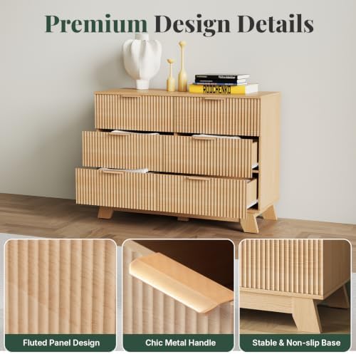 6 Drawer Dresser for Bedroom, Fluted 39.4" Wide Chest of Drawers - Image 6