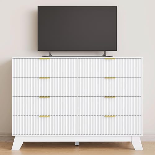 HUANLEGO 48" W Tall Fluted Dresser for Bedroom with 8 Drawer, White - Image 3
