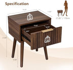 VINGLI Night Stand Set 2, Fluted Nightstands with Drawer, Mid Century Modern Nightstands Set of 2, Bedside Table, End Table, Wood Nightstand for Bedroom, Walnut, 15.75" W*11.81" D*21.85" H - Image 2