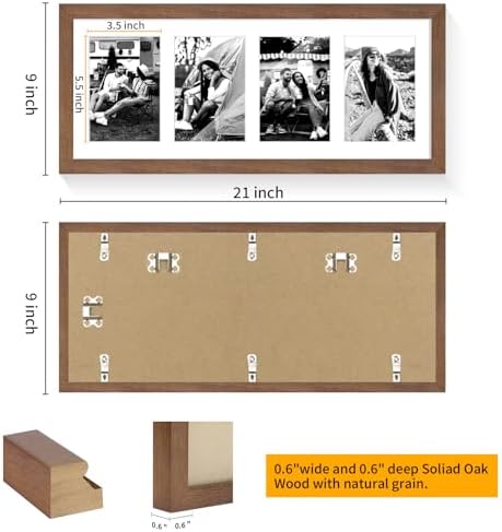 puthiac 8x20 Oak Wood Picture Frame 4Pcs 4x6 Photo Frame, Walnut, 1 Pack - Image 3