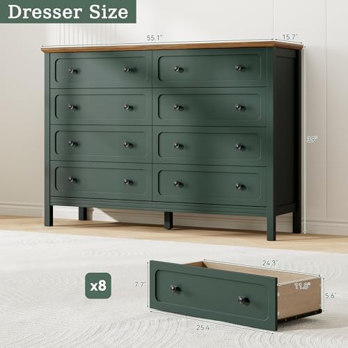 Tradare Green Dresser for Bedroom, 8 Drawer Dresser with Metal Handles, 55" Wide Modern Dressers & Chest of Drawers for Living Room, Hallway, Entryway - Image 2