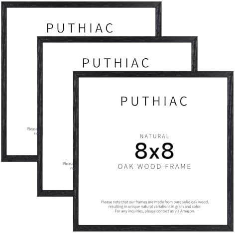 puthiac 8x8 Solid Oak Wood Picture Frames, Black, 3 Pack - Image 3