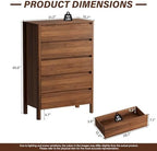 Walnut Dresser for Bedroom, 5 Drawer Dresser with Wood Legs, Tall Wood Dresser, Mid Century Modern Chest of Drawers, Large Storage Bedroom Furniture, Walnut - Image 2