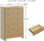 Fluted 47" Tall Dresser for Bedroom with 5 Drawers, Modern Chest of Drawers with Metal Handle & Deep Storage, Wood Closet Clothes Storage Organizer for Living Room & Hallway, Natural Oak Dresser - Image 2